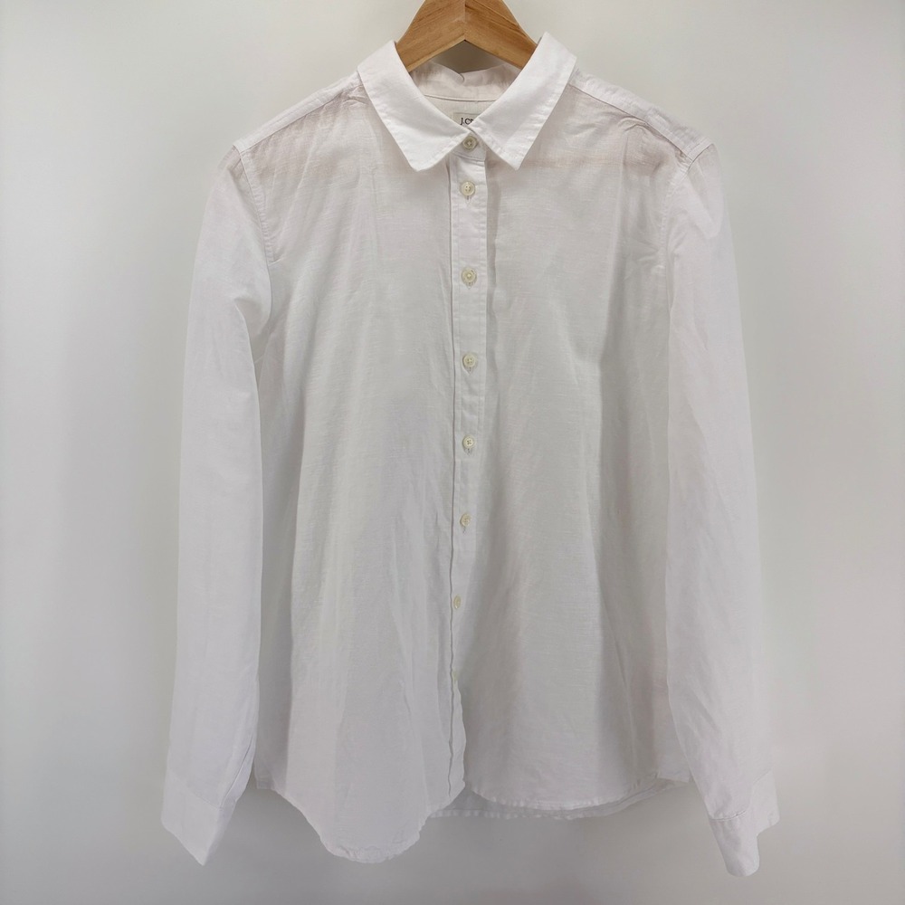 NWT J Crew Linen Button Up Shirt White Long Sleeve Summer Resort Size L